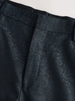 Navy Blue Slim Fit Jacquard Pattern Tuxedo Suit Trousers