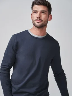 Navy Blue Slim Fit Long Sleeve Crew Neck T-Shirt