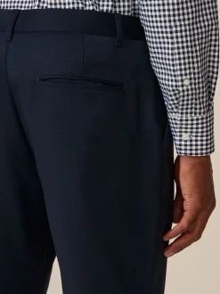 Navy Blue Slim Fit Plain Front Smart Trousers 2 Pack