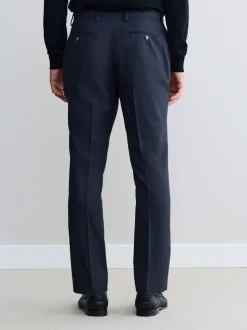Navy Blue Slim Fit Signature Marzotto 100% Italian Wool Check Suit Trousers