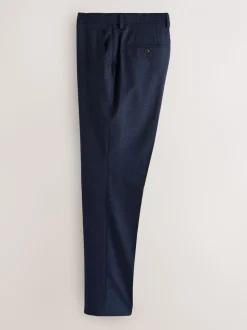 Navy Blue Slim Fit Signature Marzotto 100% Italian Wool Check Suit Trousers