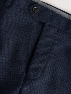 Navy Blue Slim Fit Signature Marzotto 100% Italian Wool Check Suit Trousers