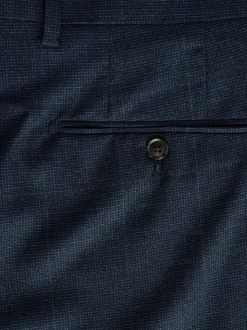 Navy Blue Slim Fit Signature Marzotto 100% Italian Wool Check Suit Trousers