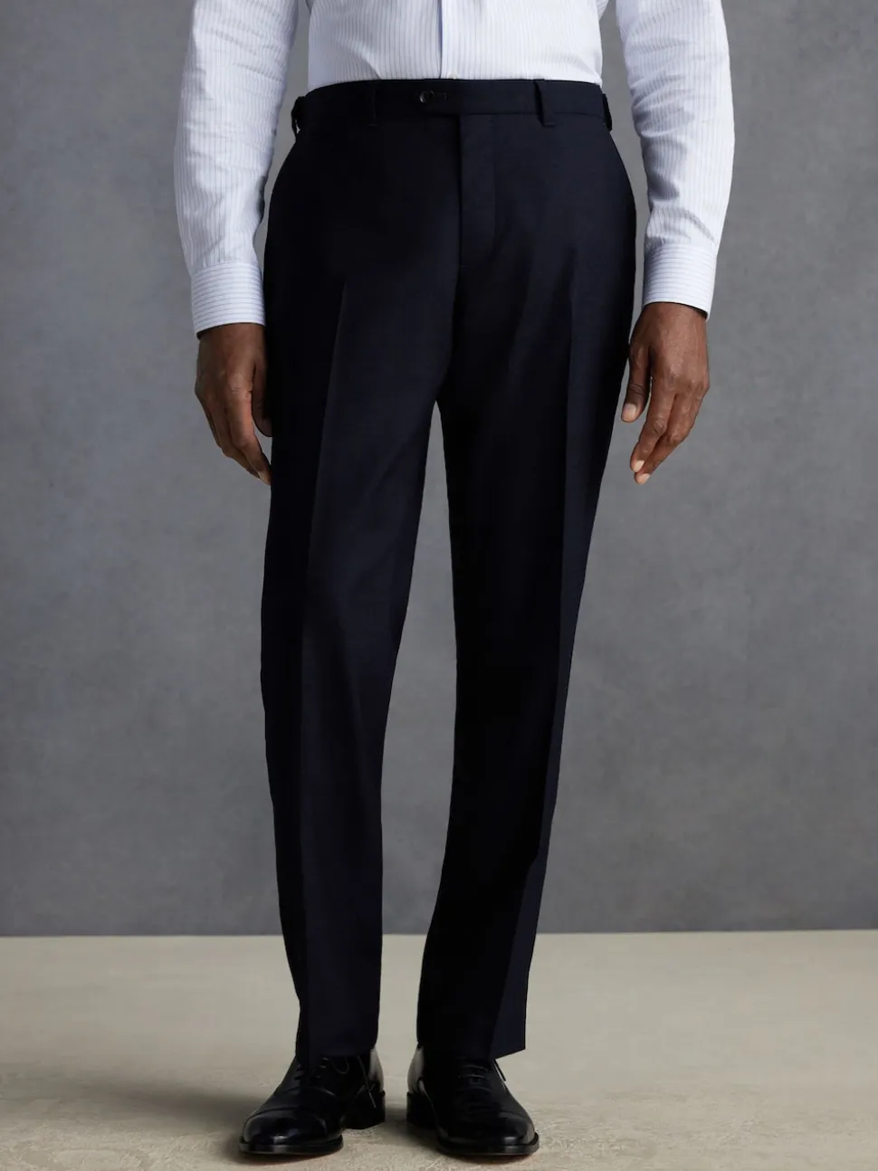 Navy Blue Slim Fit Signature 100% Wool Trousers With Motion Flex Waistband