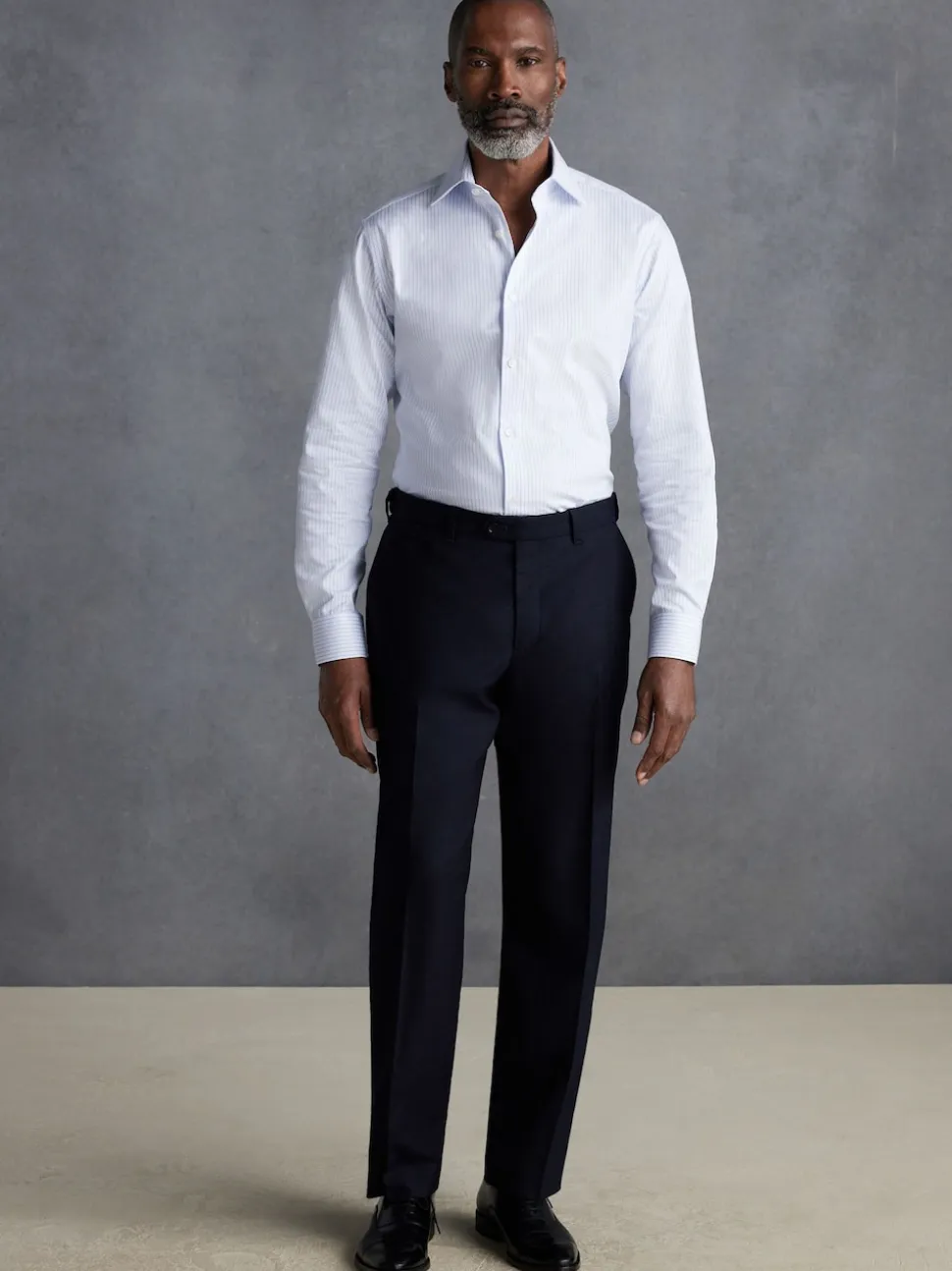 Navy Blue Slim Fit Signature 100% Wool Trousers With Motion Flex Waistband