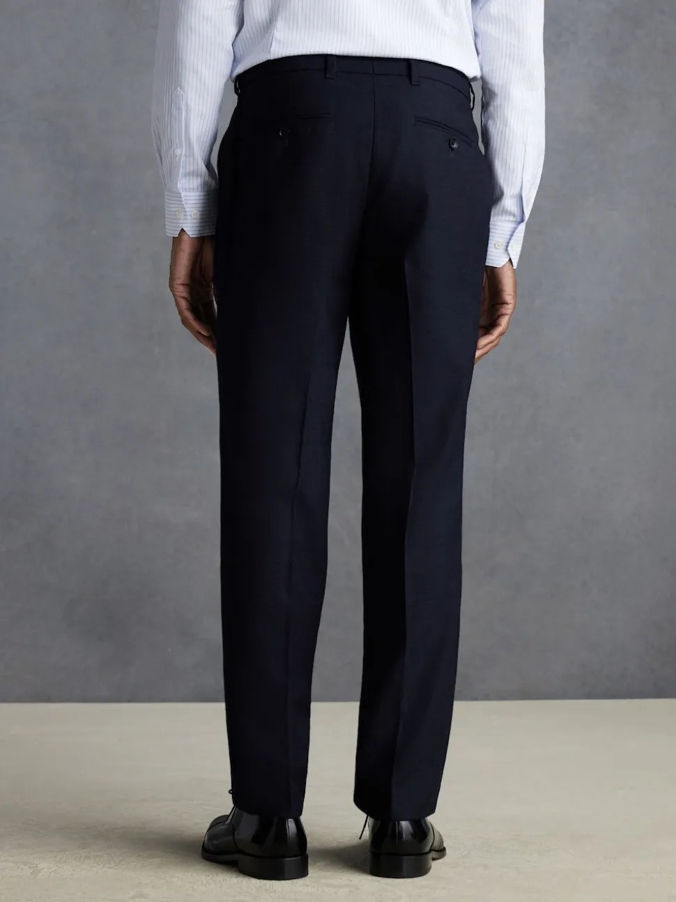 Navy Blue Slim Fit Signature 100% Wool Trousers With Motion Flex Waistband