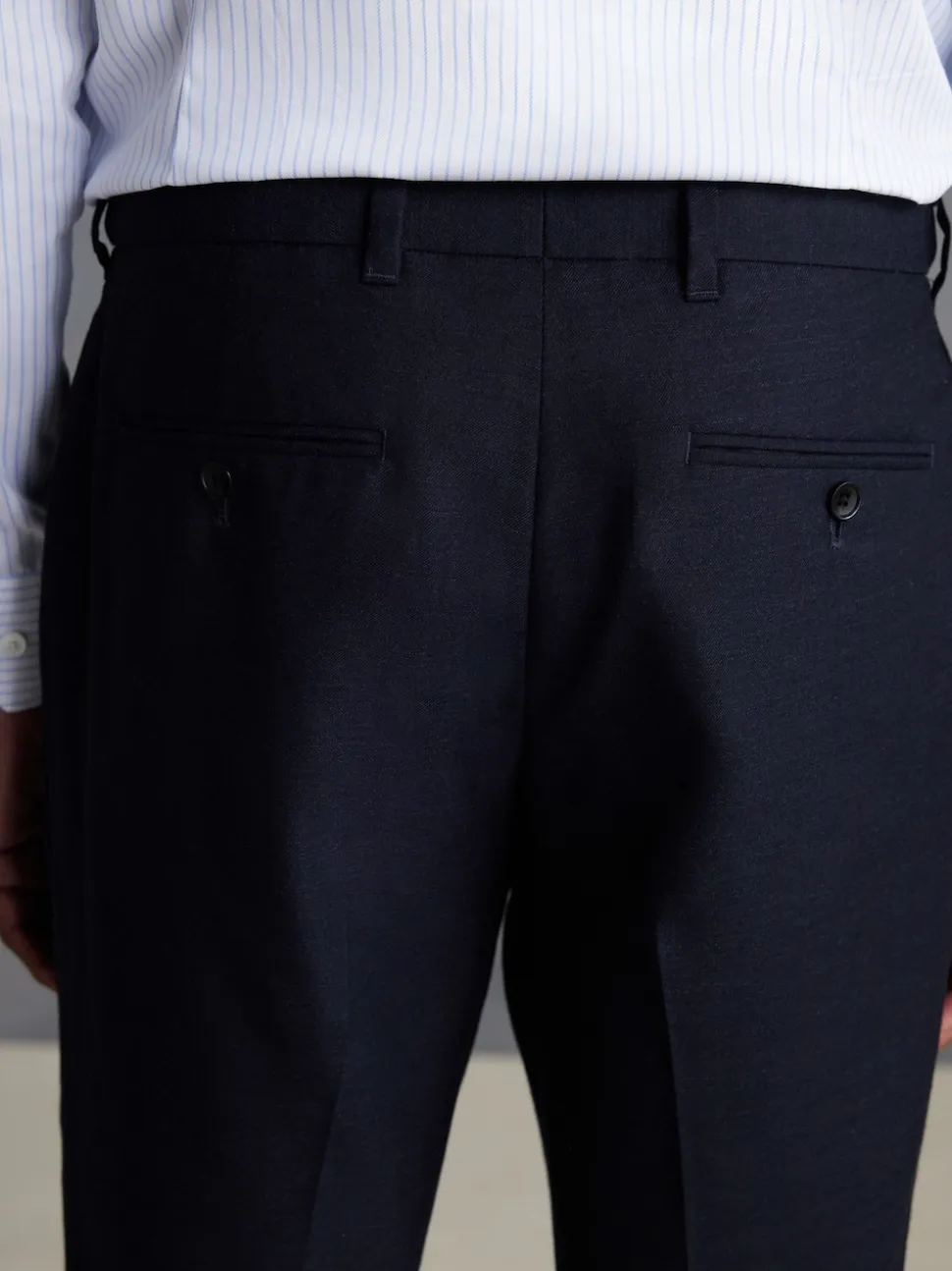 Navy Blue Slim Fit Signature 100% Wool Trousers With Motion Flex Waistband