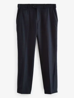 Navy Blue Slim Fit Signature 100% Wool Trousers With Motion Flex Waistband