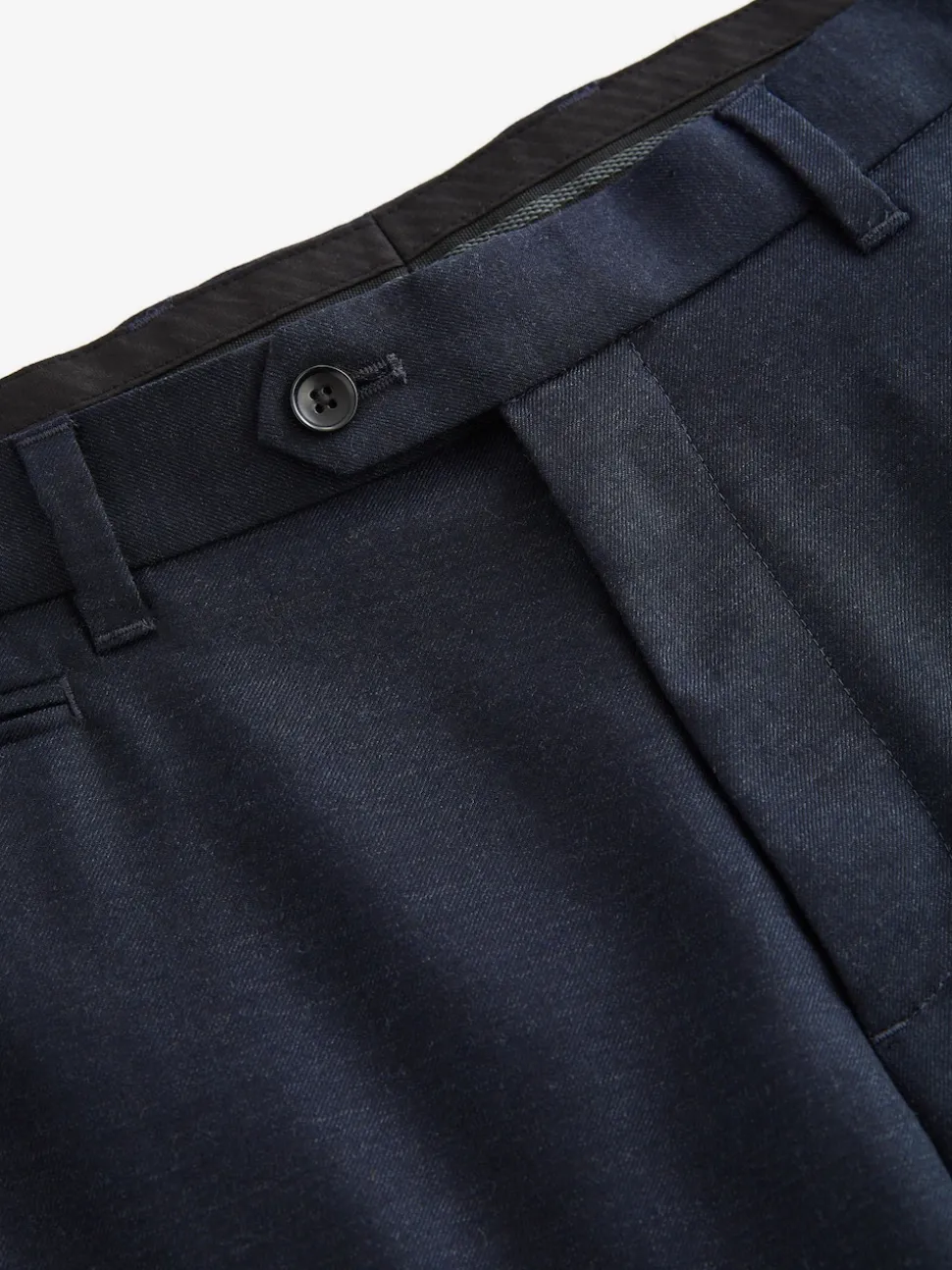 Navy Blue Slim Fit Signature 100% Wool Trousers With Motion Flex Waistband