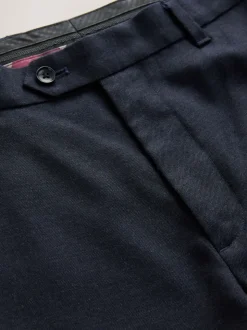 Navy Blue Slim Fit Signature 100% Wool Trousers With Motion Flex Waistband