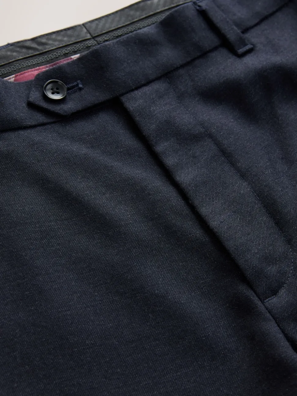 Navy Blue Slim Fit Signature 100% Wool Trousers With Motion Flex Waistband