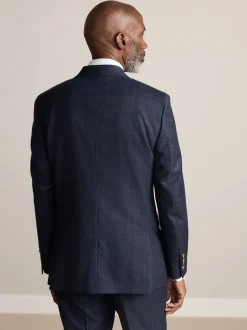 Navy Blue Slim Fit Signature Marzotto 100% Italian Wool Check Suit Jacket