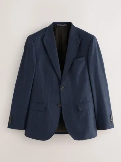 Navy Blue Slim Fit Signature Marzotto 100% Italian Wool Check Suit Jacket