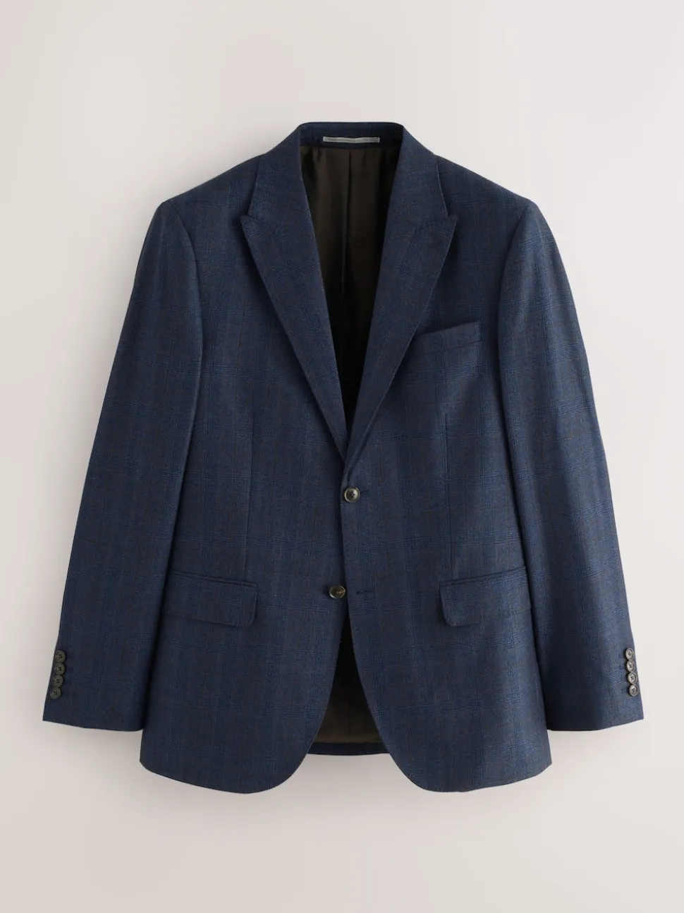 Navy Blue Slim Fit Signature Marzotto 100% Italian Wool Check Suit Jacket