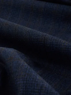Navy Blue Slim Fit Signature Marzotto 100% Italian Wool Check Suit Jacket