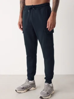 Navy Blue Slim Fit Slim Fit Brushback Heavyweight Cargo Joggers