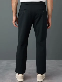 Navy Blue Slim Fit Smart Elasticated Waistband Trousers With Wool Content