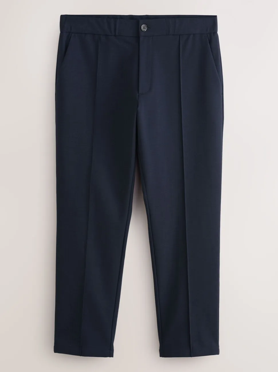 Navy Blue Slim Fit Smart Elasticated Waistband Trousers With Wool Content