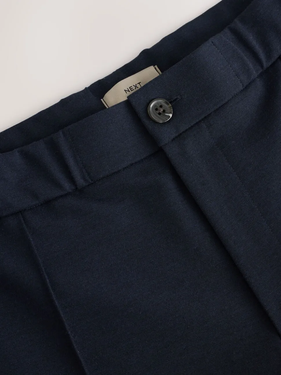 Navy Blue Slim Fit Smart Elasticated Waistband Trousers With Wool Content