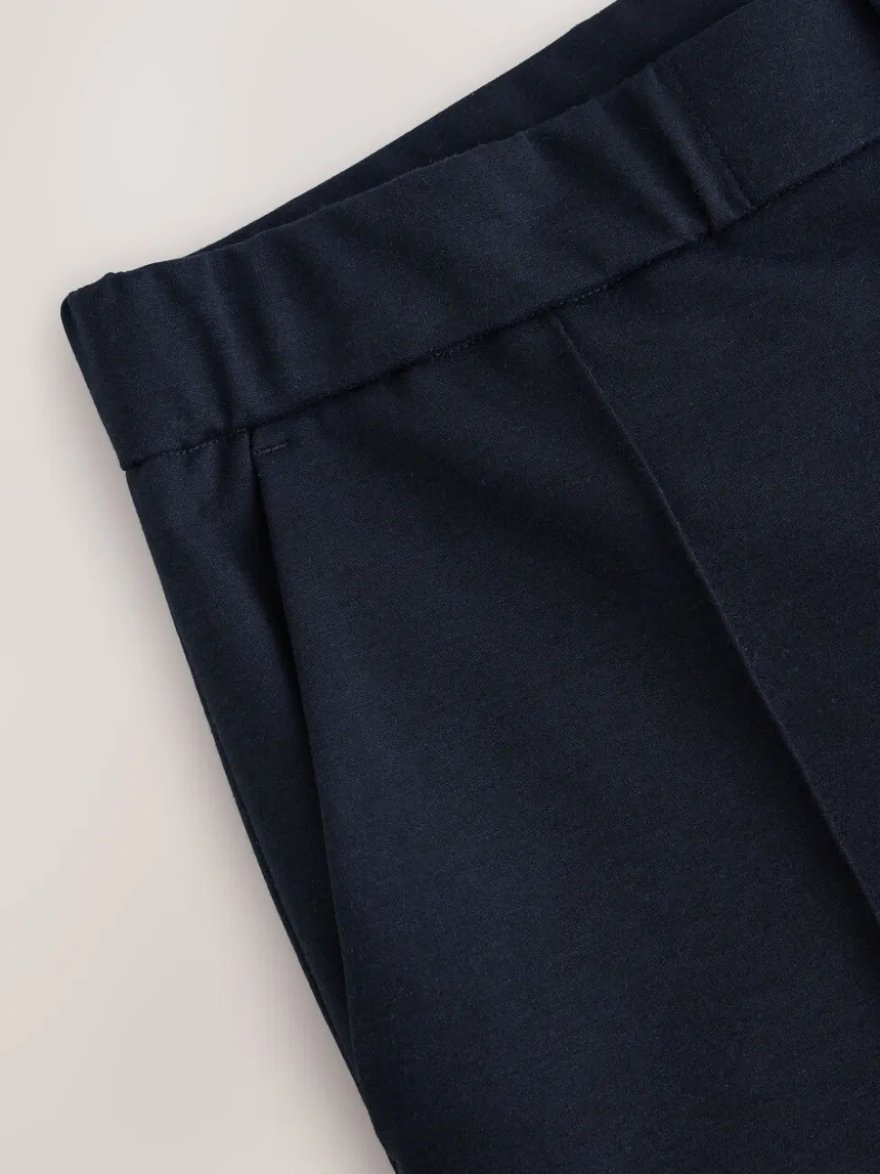 Navy Blue Slim Fit Smart Elasticated Waistband Trousers With Wool Content