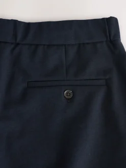Navy Blue Slim Fit Smart Elasticated Waistband Trousers With Wool Content