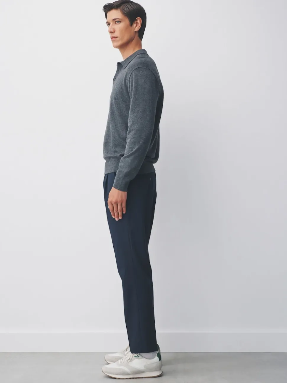 Navy Blue Slim Fit Smart Stretch Trousers With Internal Drawcord