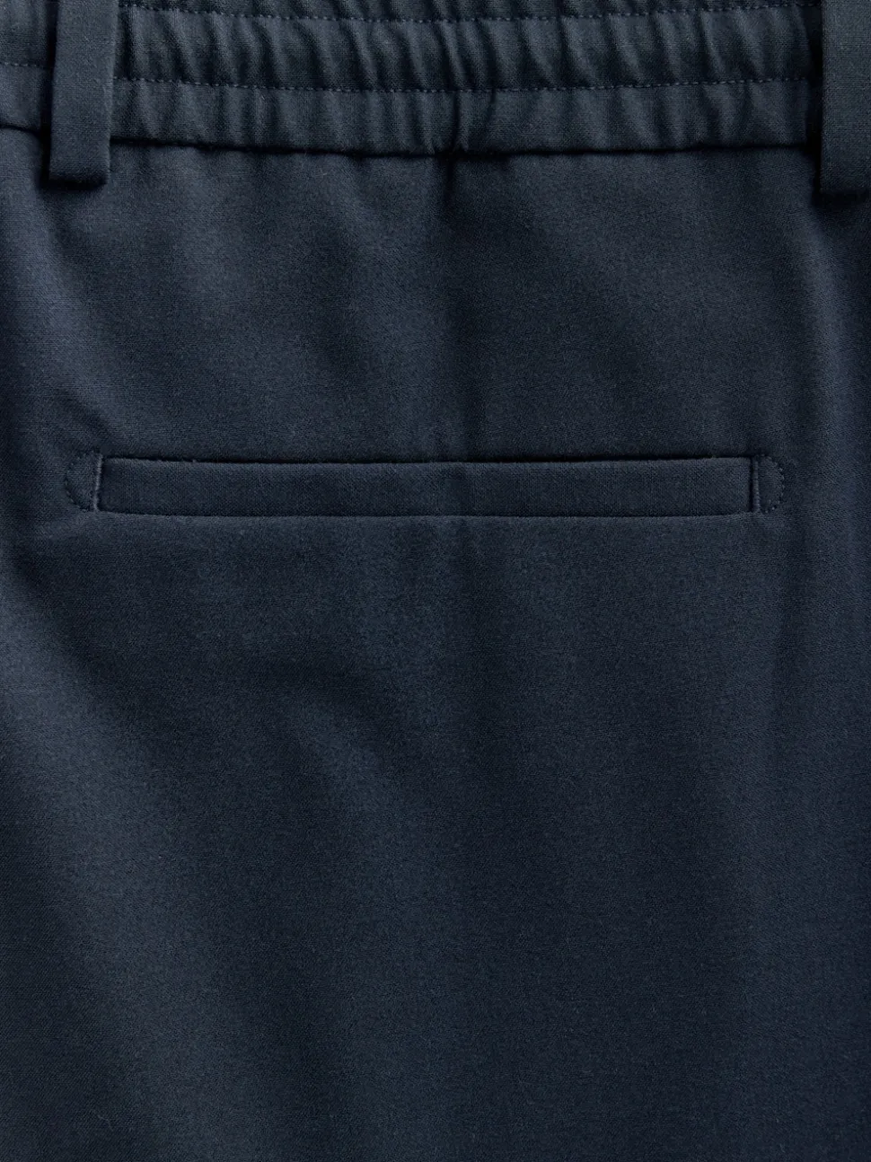 Navy Blue Slim Fit Smart Stretch Trousers With Internal Drawcord