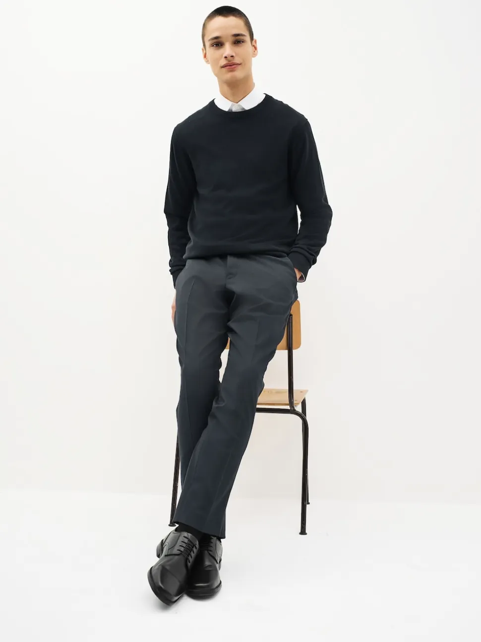 Navy Blue Slim Fit Stretch Smart Trousers