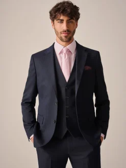 Navy Blue Slim Fit Textured Suit Jacket