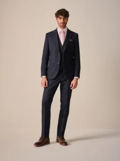 Navy Blue Slim Fit Textured Suit Jacket