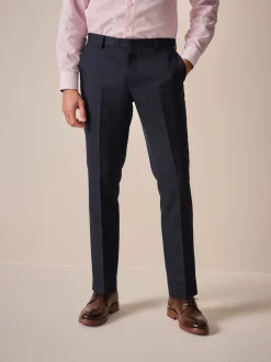 Navy Blue Slim Fit Textured Suit Trousers