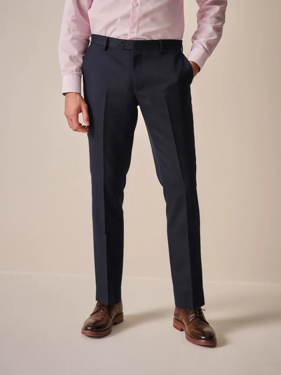 Navy Blue Slim Fit Textured Suit Trousers