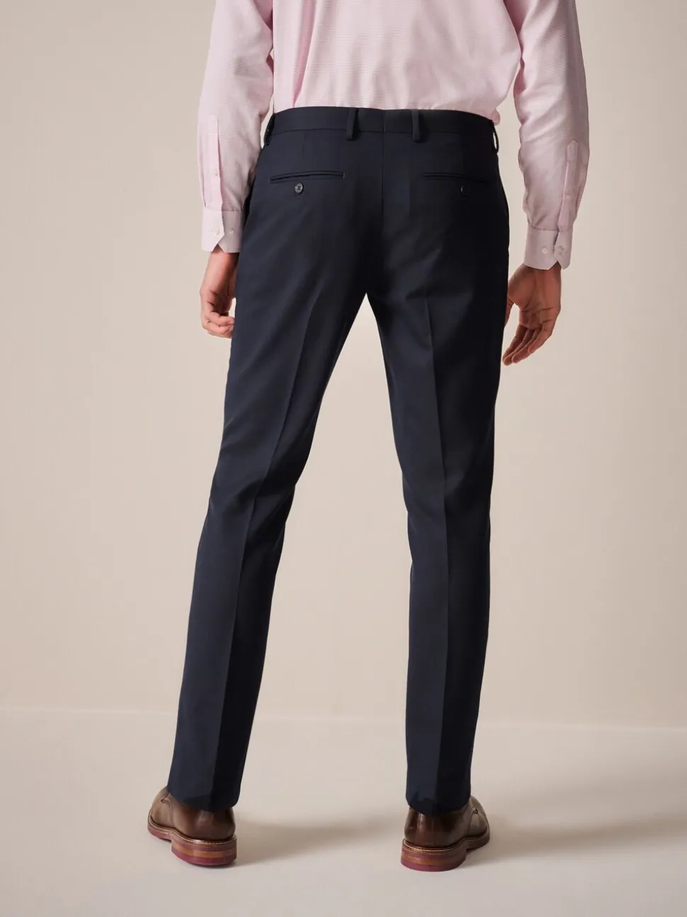Navy Blue Slim Fit Textured Suit Trousers