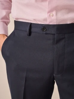 Navy Blue Slim Fit Textured Suit Trousers