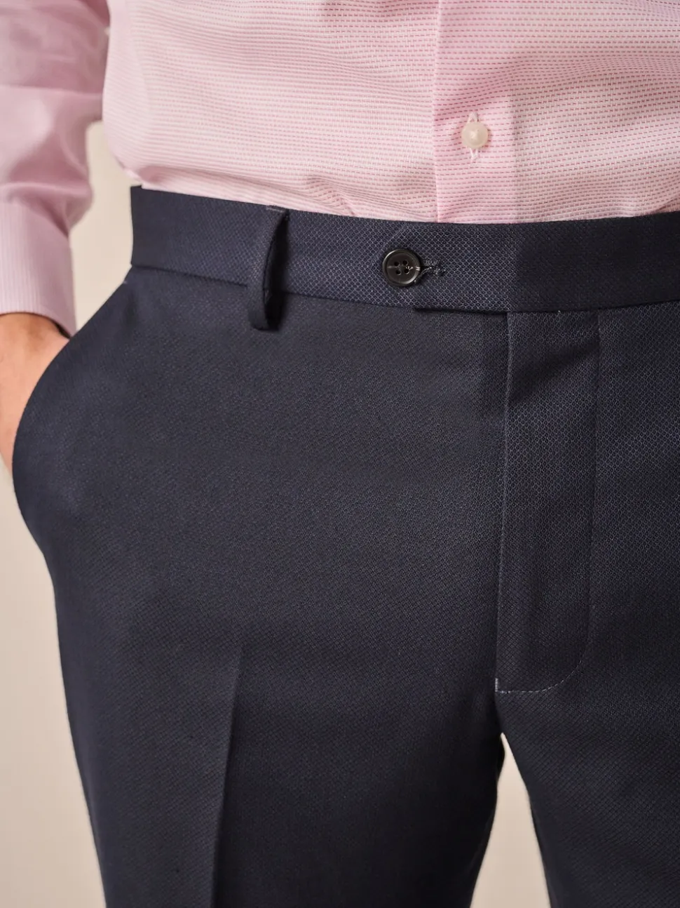 Navy Blue Slim Fit Textured Suit Trousers