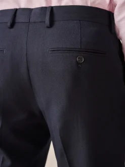 Navy Blue Slim Fit Textured Suit Trousers