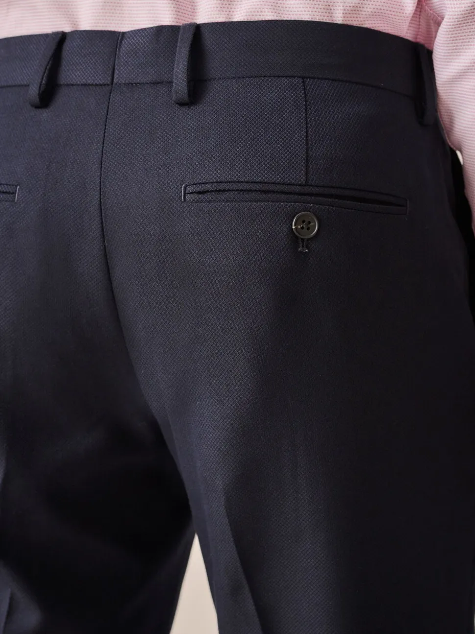 Navy Blue Slim Fit Textured Suit Trousers