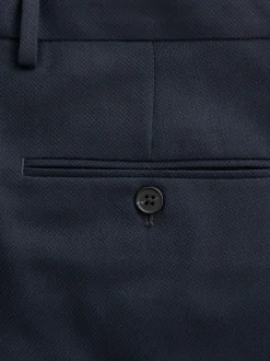 Navy Blue Slim Fit Textured Suit Trousers