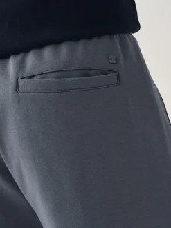 Navy Blue Slim Fit Zip Pocket Jersey Shorts