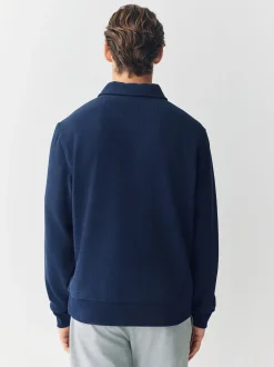 Navy Blue Soft Rib Texture Quarter Zip Neck Fleece