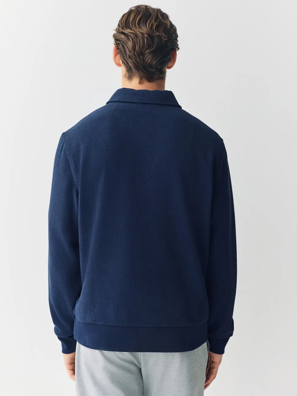 Navy Blue Soft Rib Texture Quarter Zip Neck Fleece