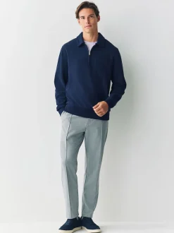 Navy Blue Soft Rib Texture Quarter Zip Neck Fleece