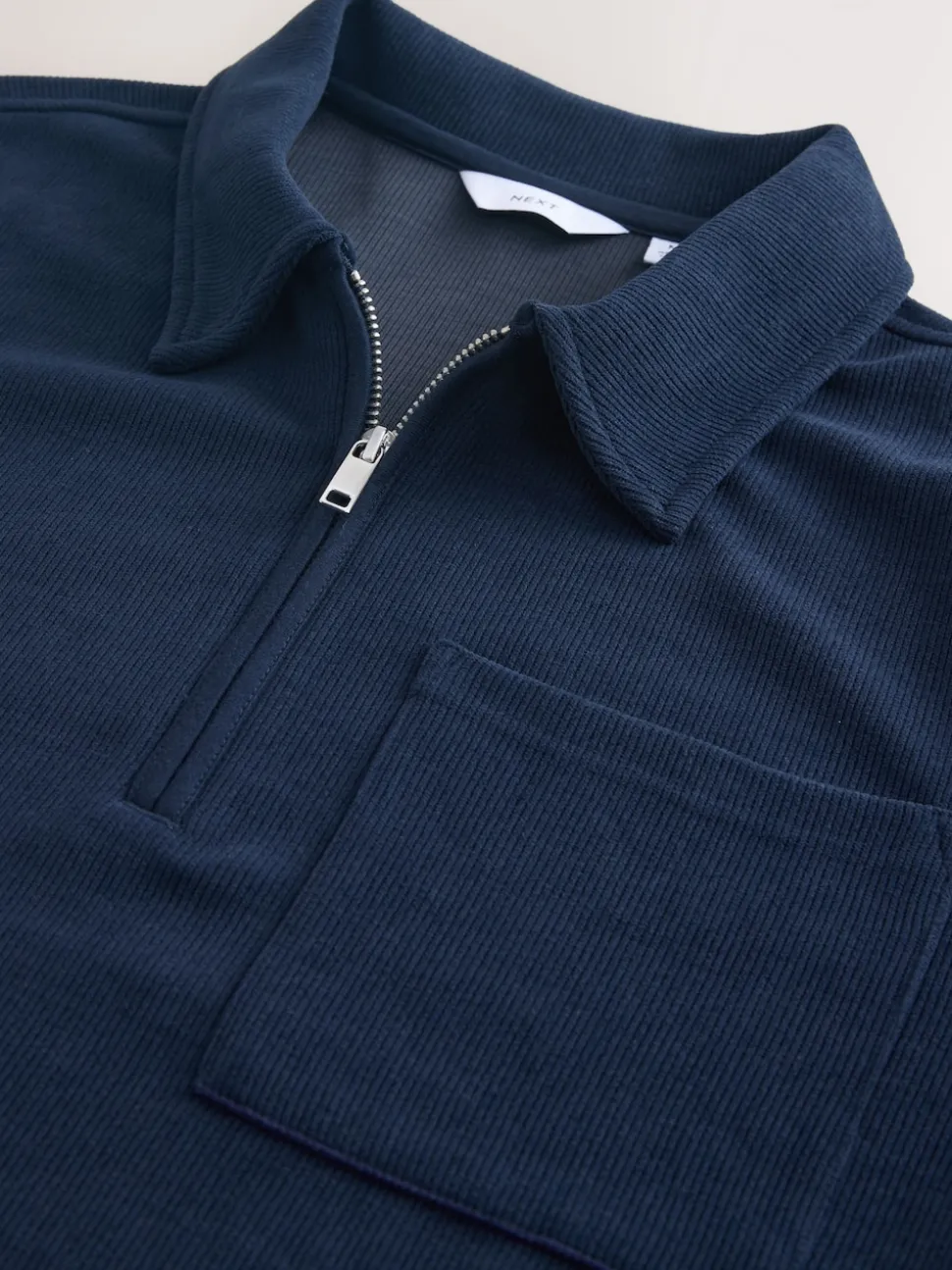 Navy Blue Soft Rib Texture Quarter Zip Neck Fleece