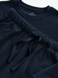 Navy Blue Soft Waffle Long Sleeve Pyjamas Set