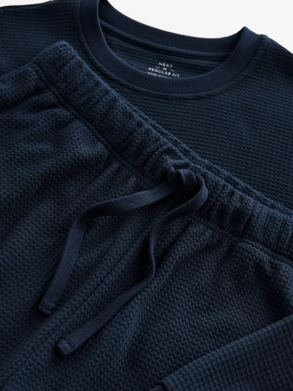 Navy Blue Soft Waffle Long Sleeve Pyjamas Set