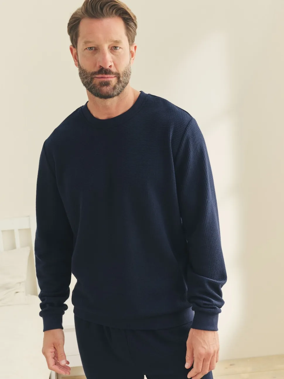 Navy Blue Soft Waffle Long Sleeve Pyjamas Set