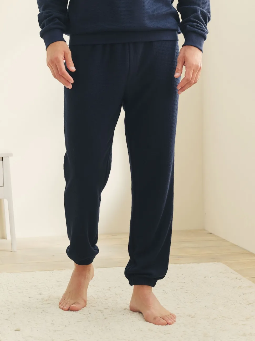 Navy Blue Soft Waffle Long Sleeve Pyjamas Set