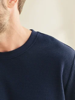 Navy Blue Soft Waffle Long Sleeve Pyjamas Set