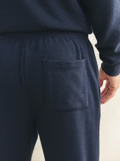 Navy Blue Soft Waffle Long Sleeve Pyjamas Set