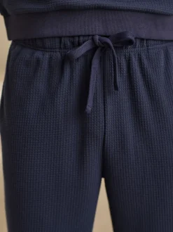 Navy Blue Soft Waffle Long Sleeve Pyjamas Set